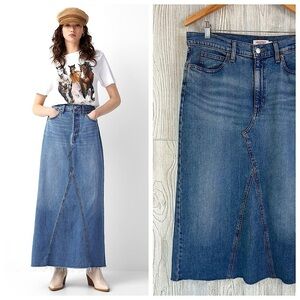LEVIS LONG DENIM JEAN SKIRT Maxi Size 10 Womens Blue